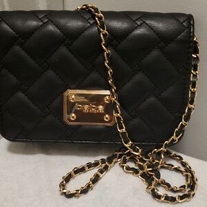 Bebe Black Quilted Clutch with Gold Chain